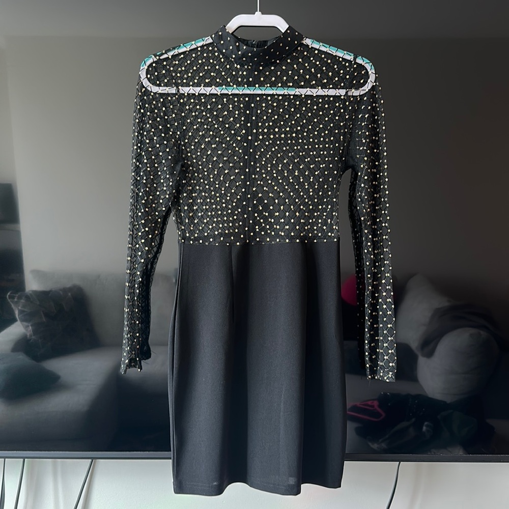 PLT Black mesh mini dress